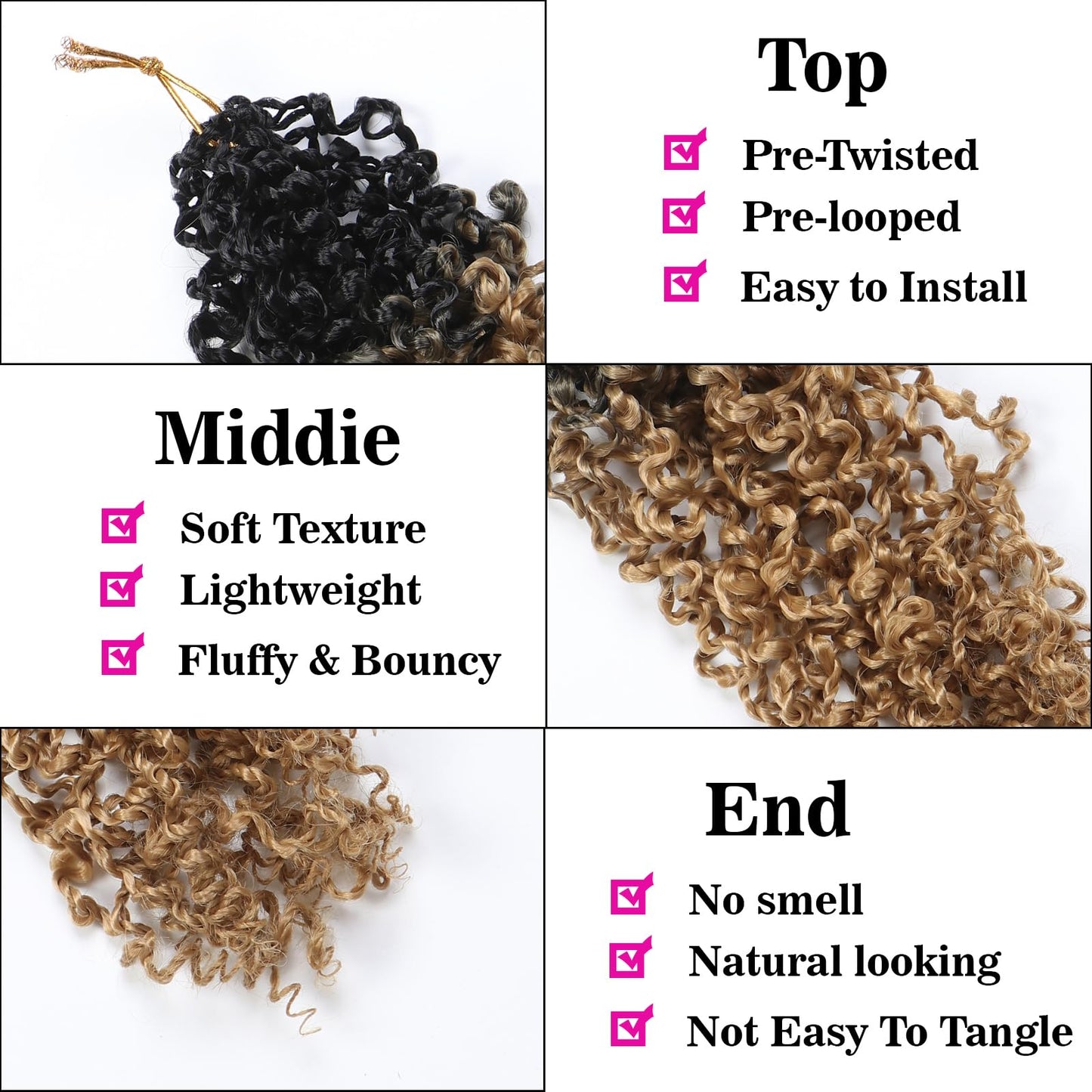 9 packs Yanky Twist Crochet Hair - (8+10+12inch)*3,Ombre Blonde,Pre-Looped Yankee Twist Mini Passion Twist,Pre-Twisted Micro Spring Twist,Synthetic Curly Crochet Hair Extensions（OT1B/27#）