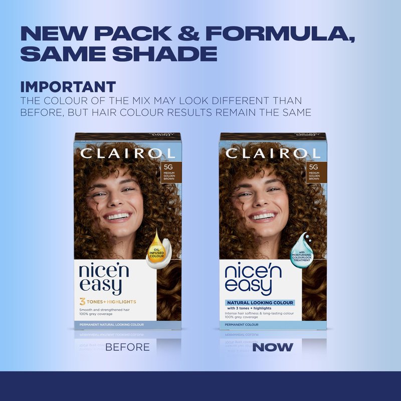 Clairol Nice'n Easy Permanent Hair Dye, 5G Medium Golden Brown Hair Color, Pack of 1