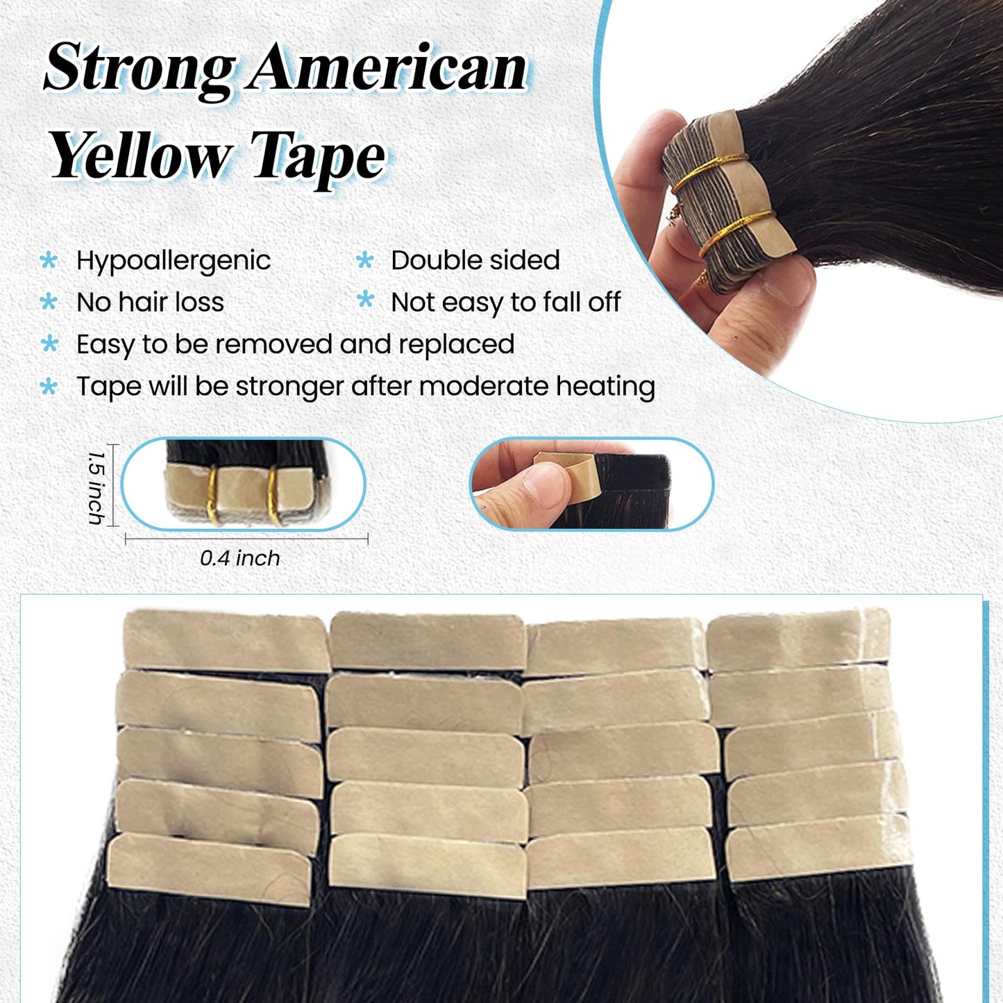 Yaki Straight Human Hair Tape in Extensions, 18 Inch Light Yaki Invisible Tape in Real Human Hair Extensions Natural Black with Chocolate Brown Highlight Seamless Brazilian Remy Extension 50G 20PCS