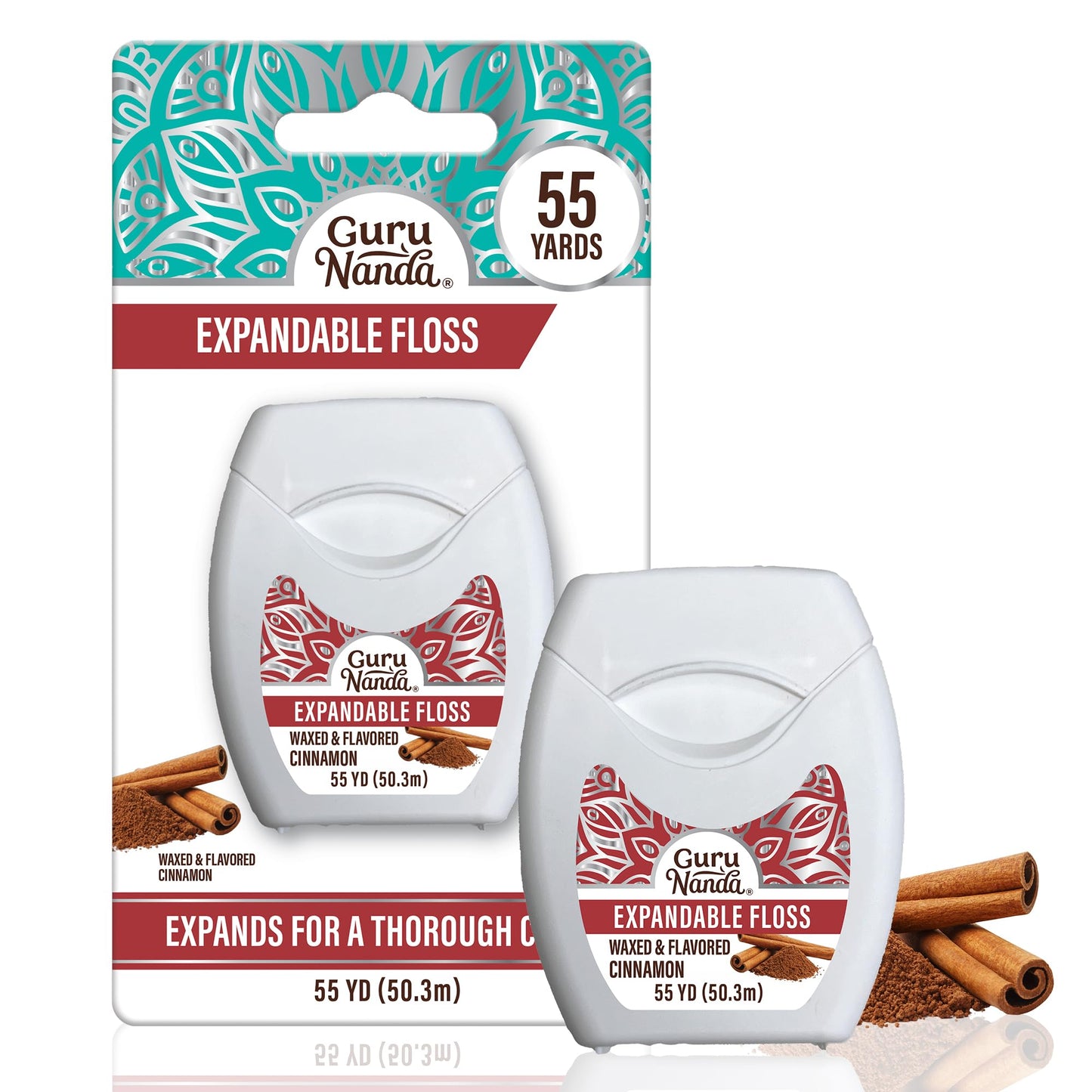 GuruNanda Expandable Waxed Dental Floss for Gentle, Deep Cleaning Wide Teeth Flossing