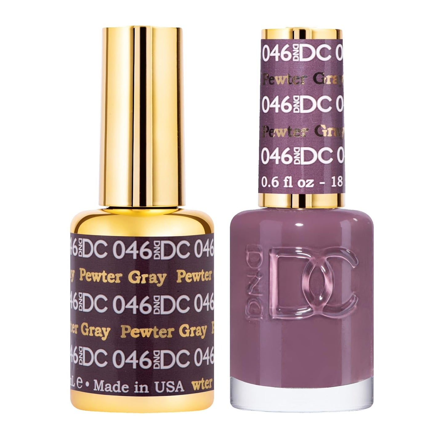 DND DC Gel Polish Set - Purple Collection | UV/LED Chip-Free Nail Lacquer Duo, 046 Pewter Gray, 0.5 Fl Oz