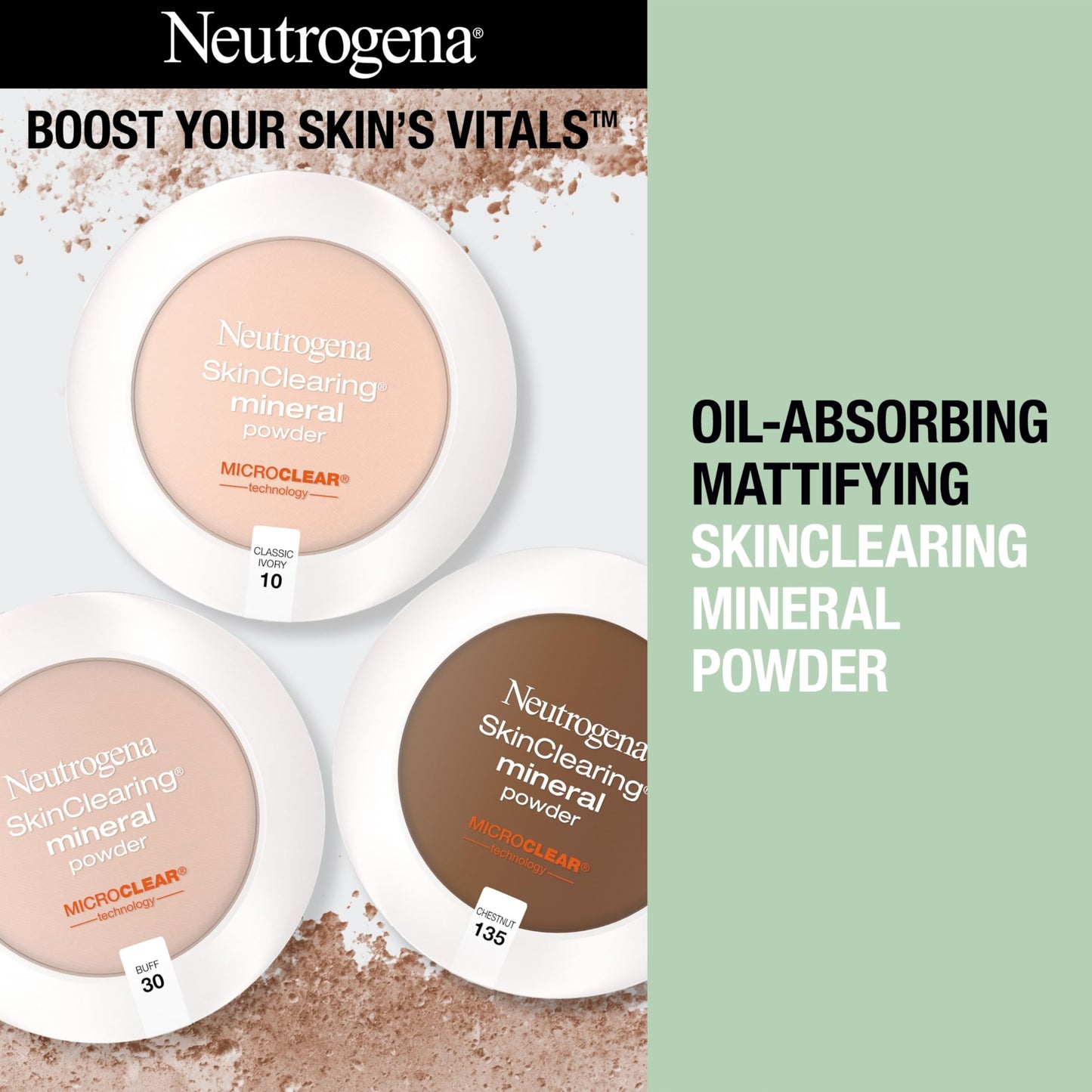 Neutrogena SkinClearing Pressed Mineral Powder Compact for Acne Prone Skin, Oil Absorbing Acne Makeup with Salicylic Acid helps to Cover, Treat & Prevent Breakouts, Buff 30,.38 oz
