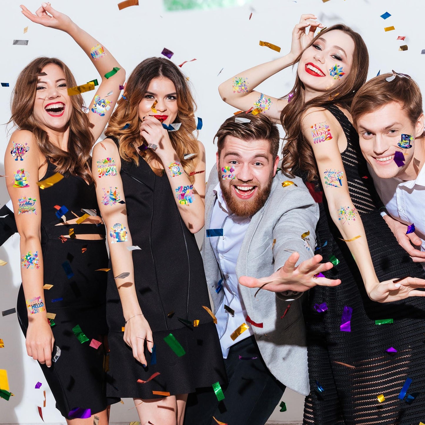 HOWAF 40pcs Happy New Year 2026 Temporary Tattoos, 2026 NYE Party Favors Tattoos Stickers,New Year Face Tattoos for Happy New Year Eve Party Decorations,New Years Firework Temporary Tattoos