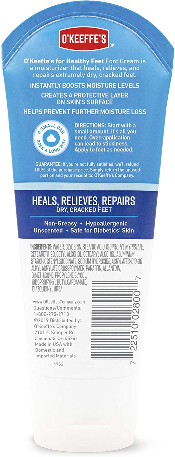 O'Keeffe's Healthy Feet Foot Cream - Moisturizing Relief for Dry Skin | 3 oz Tube (3 Pack)