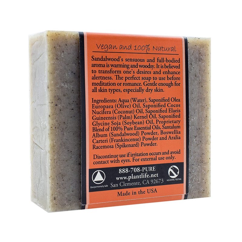 Plantlife Sandalwood 3-Pack Bar Soap - Moisturizing and Soothing Soap for Your Skin - Hand Crafted Using Plant-Based Ingredients - Made in California 4oz Bar