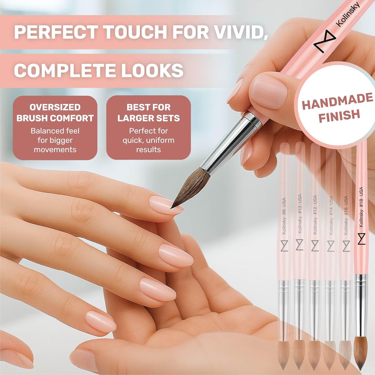 Majesti Pink 100% Kolinsky Acrylic Nail Brush - Professional Sculpting Tool for Nail Technicians | Size #10