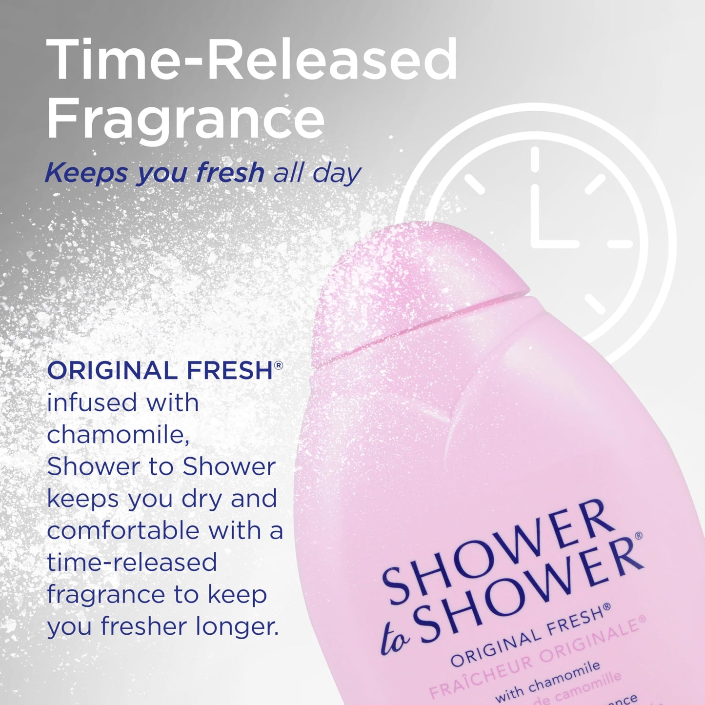 Shower to Shower Original Fresh Body Powder with Chamomile for Men & Women, Talc Free, Sweat Absorbing, Prevents Chafing & Odor, Deodorizing All Over Body Powder for Long Lasting Freshness, 8 OZ