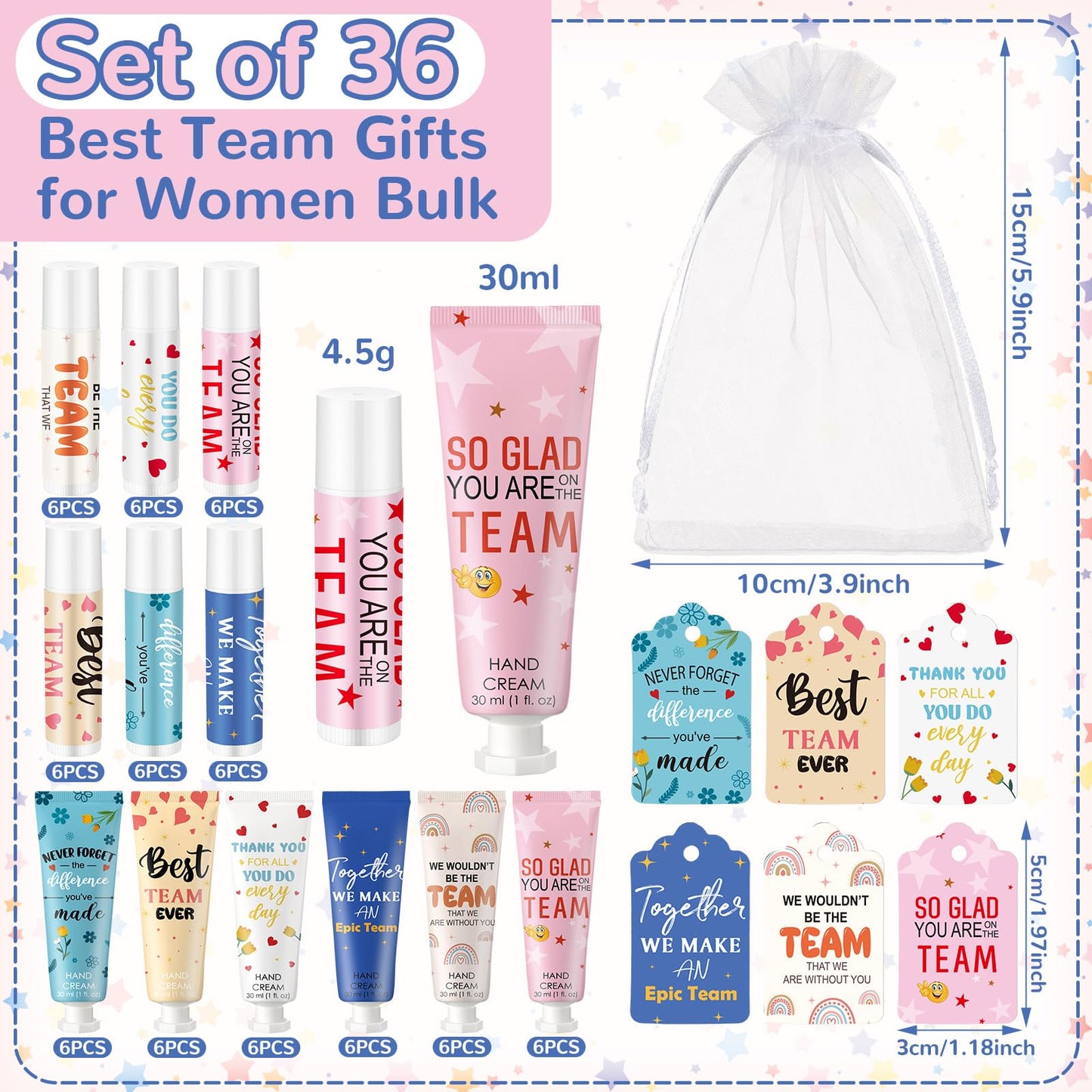 Dansib 36set/144pcs Best Team Ever Gifts Team Appreciation Thank You Gifts for Coworkers Women Employee Appreciation Gift Party Favors Basket Stuffers Items Travel Hand Lotion and Lip Balm Set