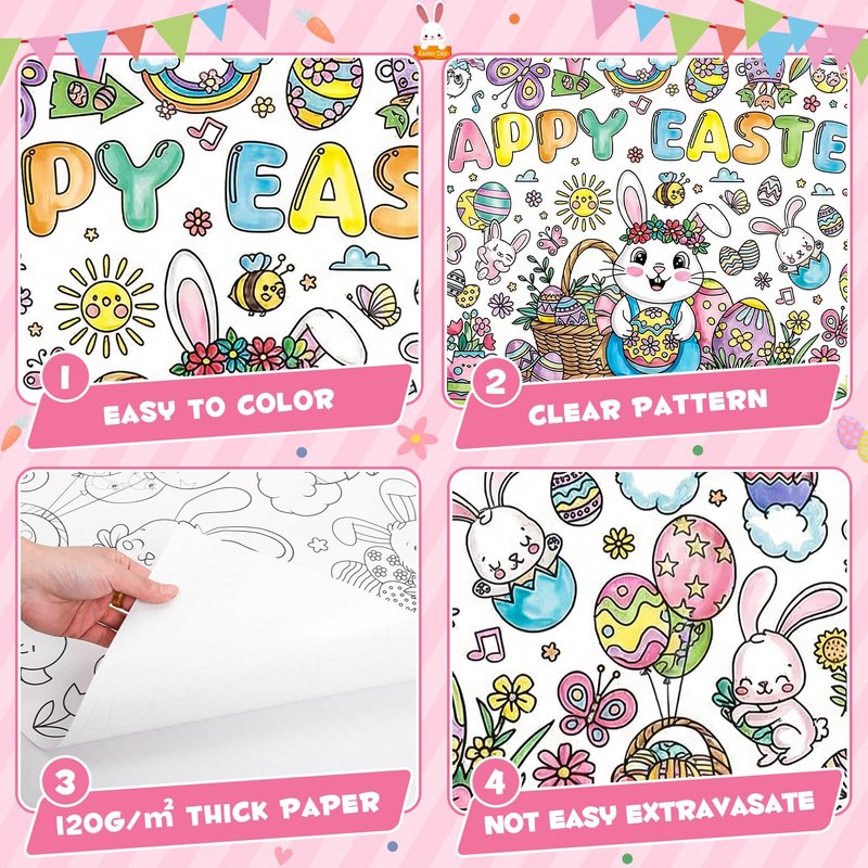 Easter Giant Coloring Poster/Tablecloth, 30 x 72 Inch Jumbo Craft for Kids Art Crafts Paper Banner Kids Games Activities,Coloring Tablecloth Crafts for Easter Classroom Wall School Home Parties