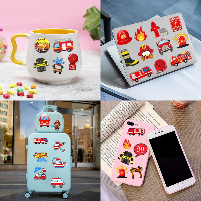100 PCS Firetruck Temporary Tattoos for Kids - Firefighter Theme Birthday Party Supplies, Firehouse Stickers Favors & Decorations for Boys Girls School Rewards