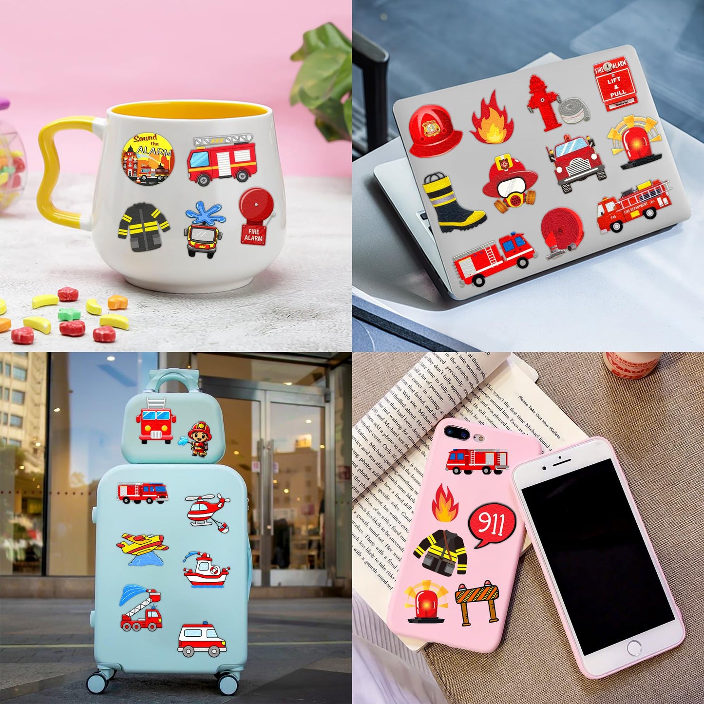 100 PCS Firetruck Temporary Tattoos for Kids - Firefighter Theme Birthday Party Supplies, Firehouse Stickers Favors & Decorations for Boys Girls School Rewards