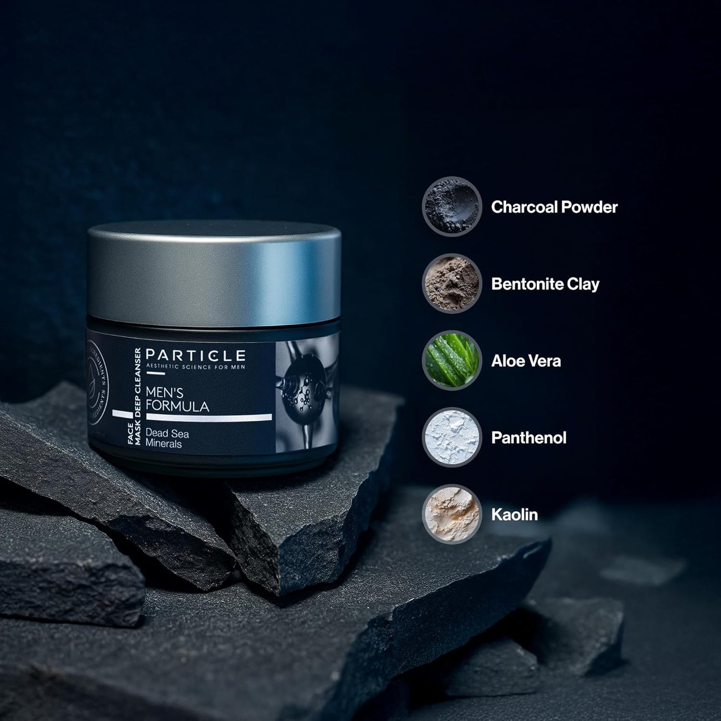 Particle Mineral Face Mask for Men - Hydrating Clay with Charcoal & Aloe Vera | 3.38 FL OZ