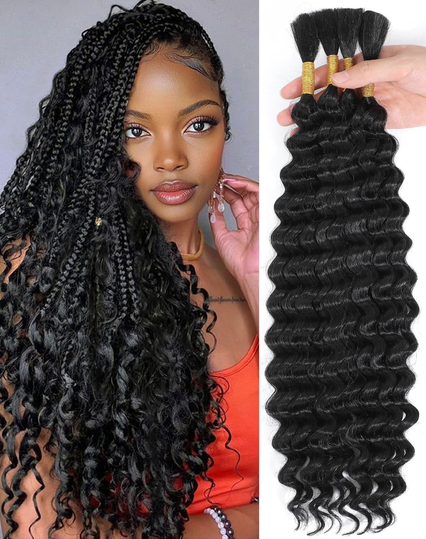 Human Braiding Hair For Boho Braids 110g Curly Boho Hair For Braiding Knotless 12A 100% Unprocessed Brazilian Virgin Hair Extensions Bulk Bohemian 4 Bundles/Pack Natural Color 18Inch