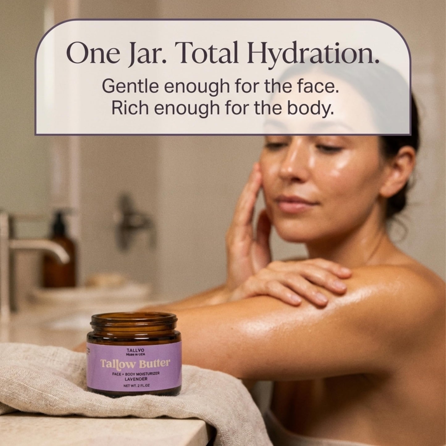 Tallvo Grass-Fed Beef Tallow Moisturizer for Face & Body Whipped Tallow Balm for Dry Skin, Eczema & Sensitive Skin Natural, Non-Toxic, Deep Hydration Skincare (Lavender, 2 oz)