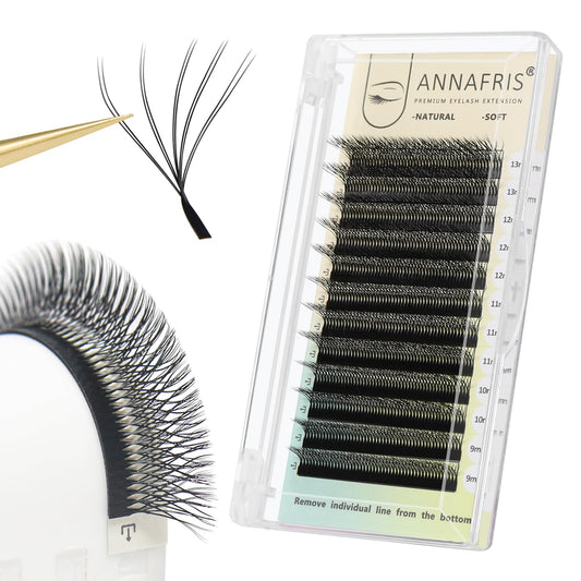 ANNAFRIS Double Tips 5D W Premade Fan Eyelash Extensions Volume Self Fanning False Lashes Faux Mink Matte Black Cluster Lash Extensions(0.07 D,8-15mm Mix)