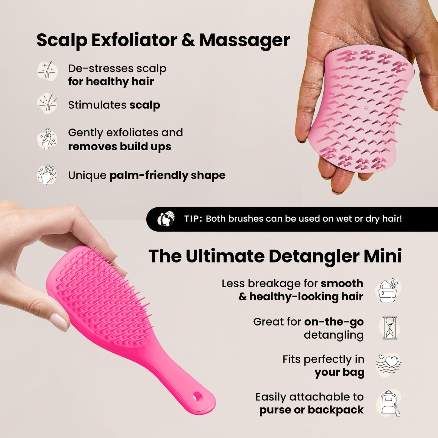 Tangle Teezer Limited Edition Gift Set with Mini Hair Brush & Scalp Massager to Exfoliate and Detangle All Hair Types, Pink
