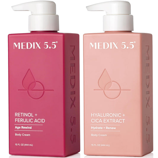 Medix 5.5 Retinol Body Lotion + Hyaluronic Acid Cream, Moisturizer Body & Face Lotion Set | Hydrating + Firming Lotion For Stretch Marks, Wrinkles, & Crepey Skin | Skin Care Products, 2pc Set