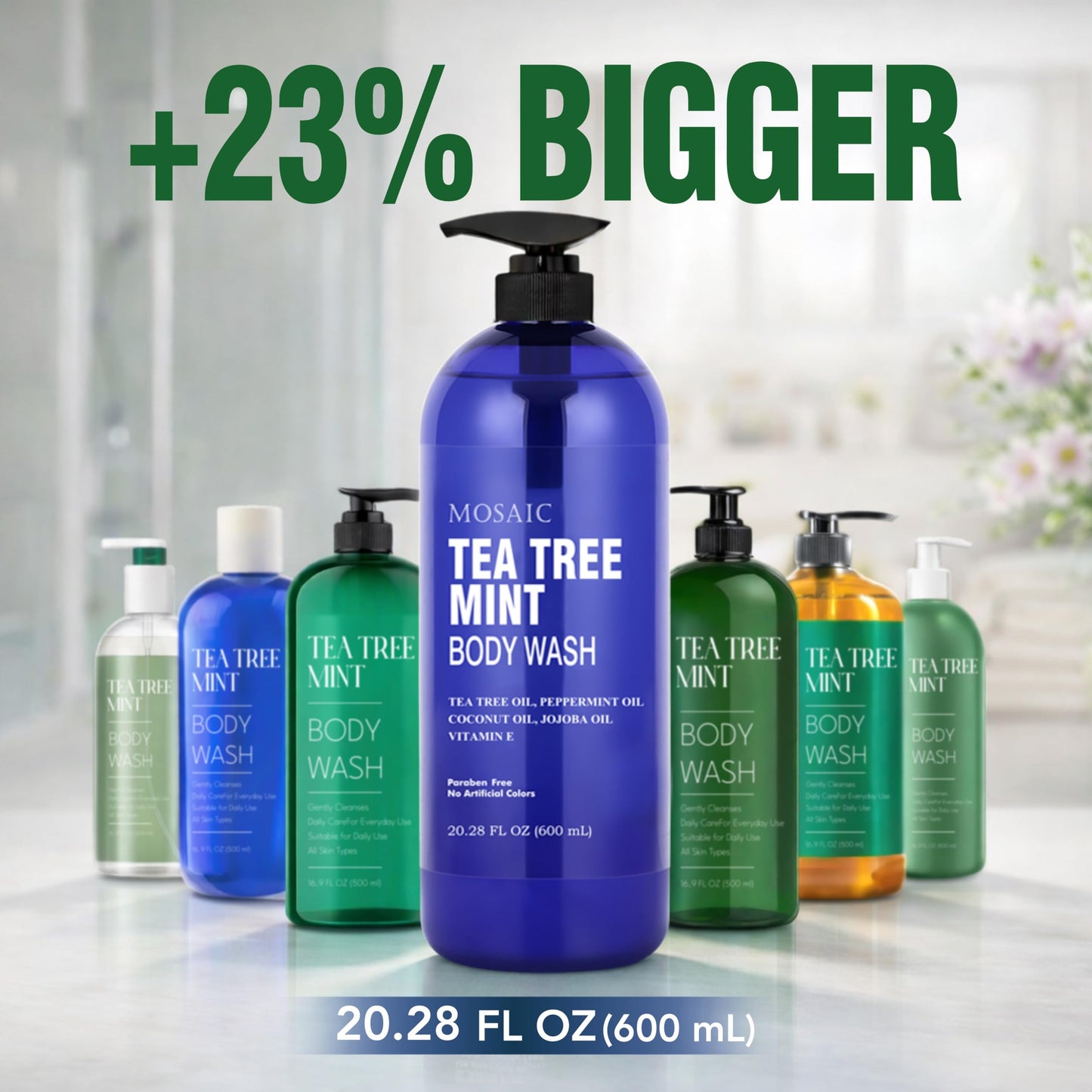 Tea Tree Body Wash with Mint & Shower Gel with Vitamin E for Jock Itch, Eczema, Ringworm, Body Odor, Body Wash Women & Men with Added Body Oils,LARGE 20.2 FL Oz Bottle (Tea Tree Mint, Pack of 3)
