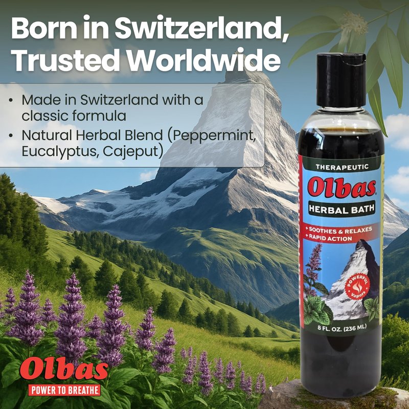Olbas Herbal Bath 2 Pack, 8 fl oz (236 ml) Sore Muscle Bath Soak & Natural Muscle Relaxer Bath, Each Aromatic Swiss Formula with Essential Oils & Chlorophyll, Relaxing Bubble Bath for Men
