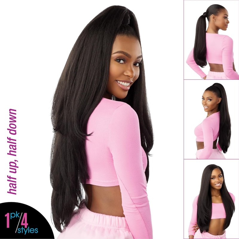 Sensationnel Instant Updown Half Wig Pony - Versatile 4-in-1 Drawstring Style | 1B Off Black