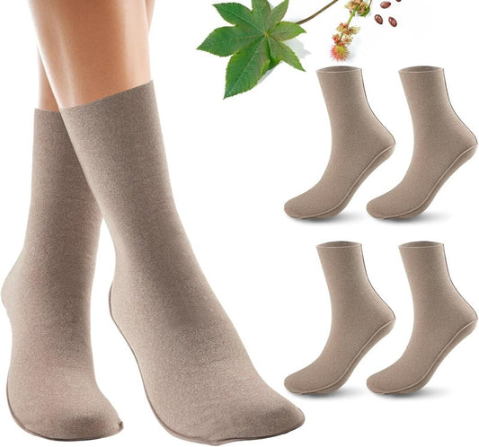 Castor Oil Pack Wraps for Feet - Organic Cotton, Reusable Mid-Crew Socks | Khaki, 2 Pack