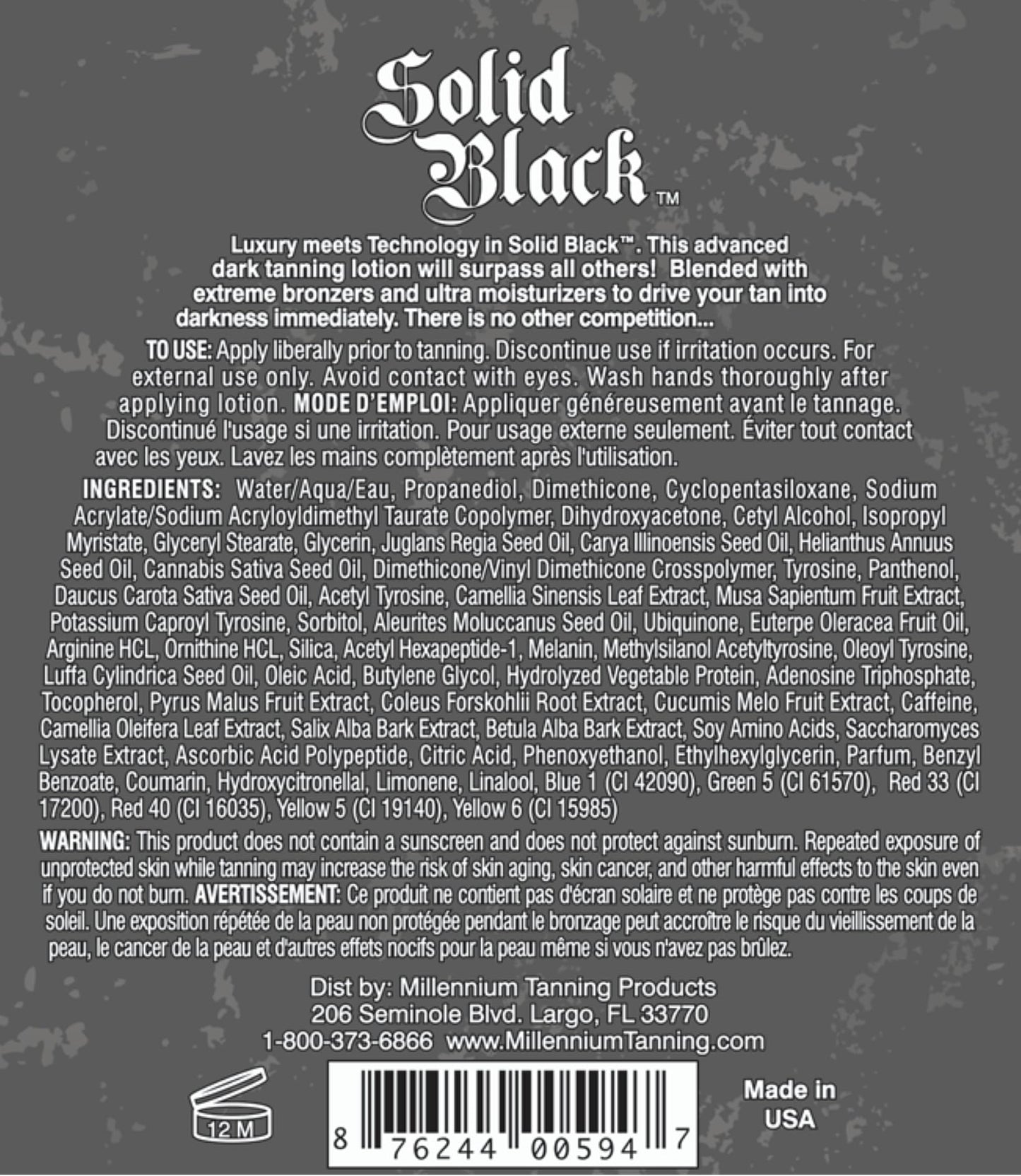 Millennium Tanning SOLID BLACK 100X Dark Tanning Lotion Indoor Outdoor Bronzer Tanning Bed Lotion 13.5 fl. oz. 2-PACK