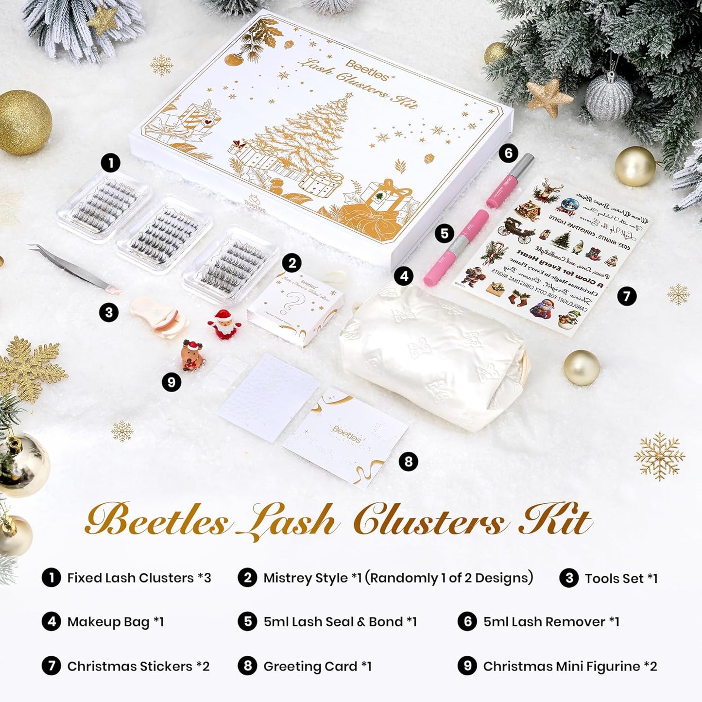 Beetles Christmas Lash Clusters Kit - DIY Eyelash Cluster Set with Bond, Seal & Remover | 3 Styles + 1 Holiday Style
