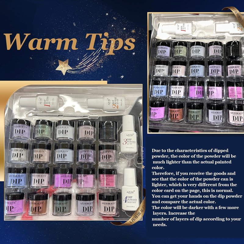 Color Changing Glitter Dip Powder Nail Kit - 20 Magic Colors with Base & Top Coat for DIY French Manicure