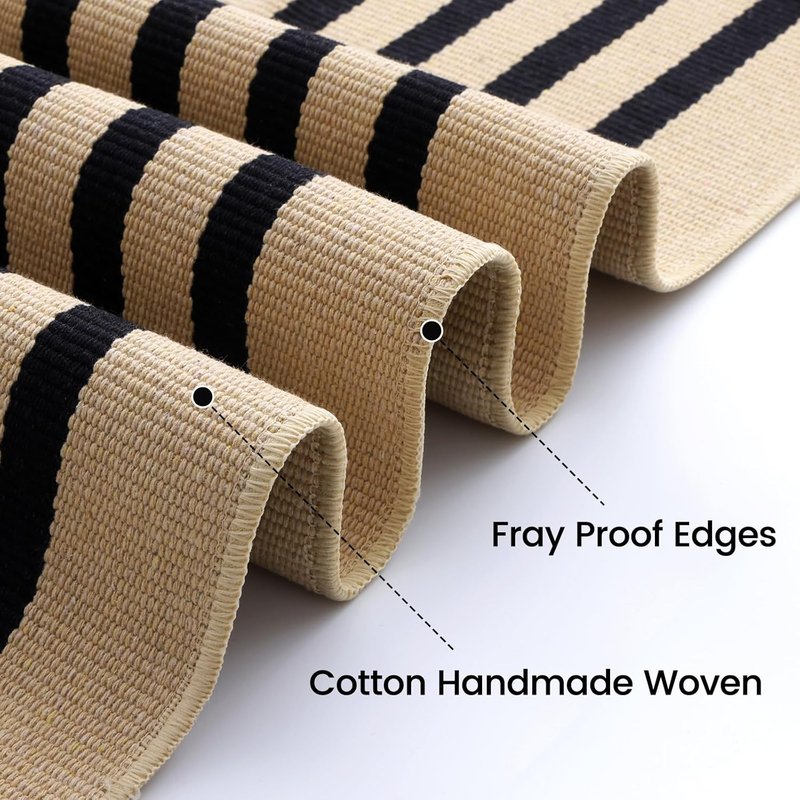 Brown and Black Striped Rug | 4' x 6' Washable Cotton Doormat for Indoor & Outdoor Use