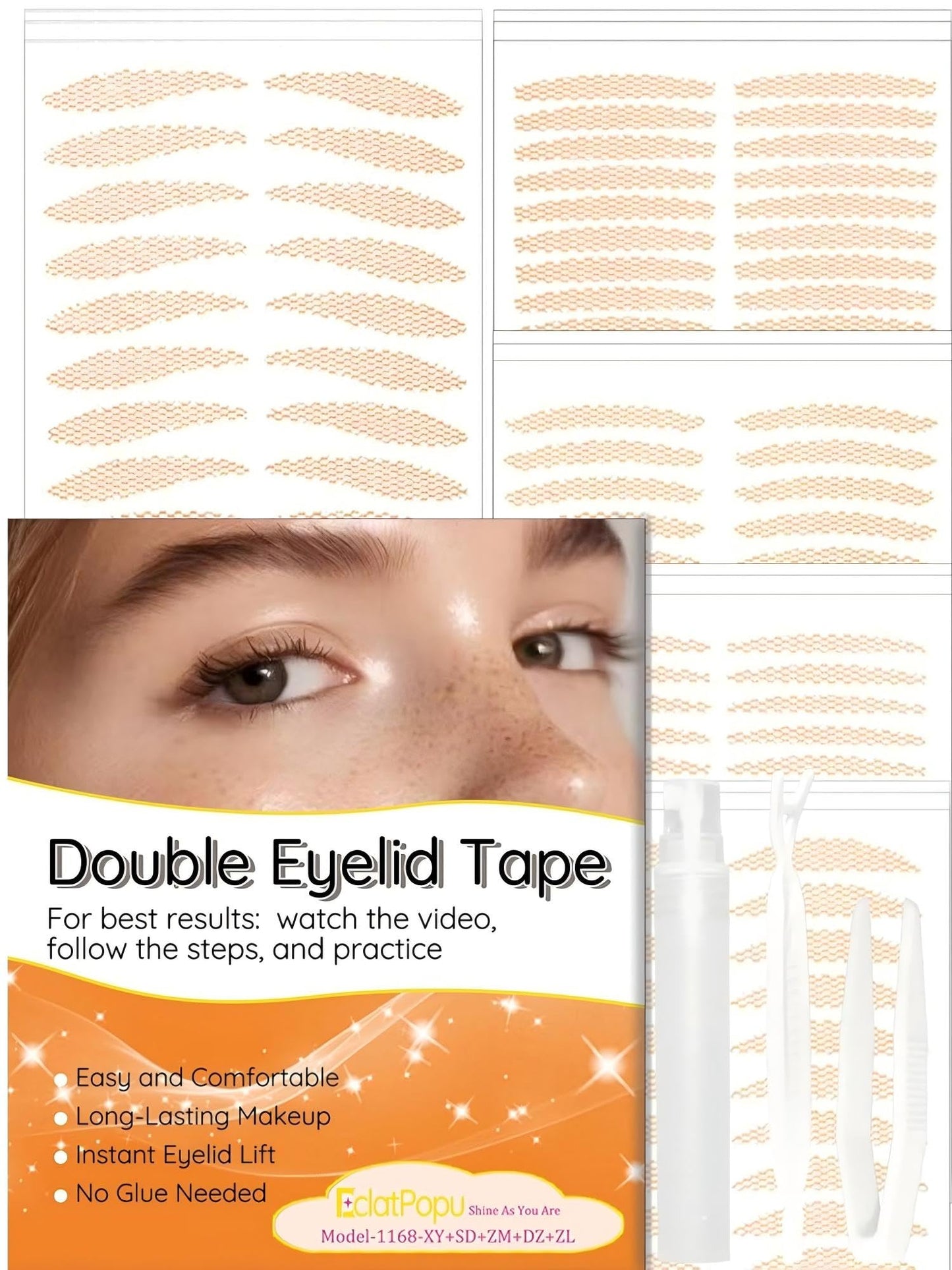 EclatPopu Invisible Double Eyelid Tape - 1168 Pcs Eye Lid Strips Lifter for Hooded Eyes - XY+SD+ZM+DZ+ZL