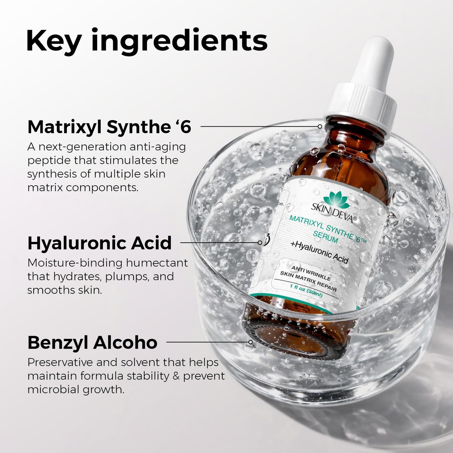 SKIN DEVA Matrixyl Synthe 6 Hyaluronic Acid Serum Anti Aging Serum Facial Serum Shrinks Pores and Keeps Skin Hydrated