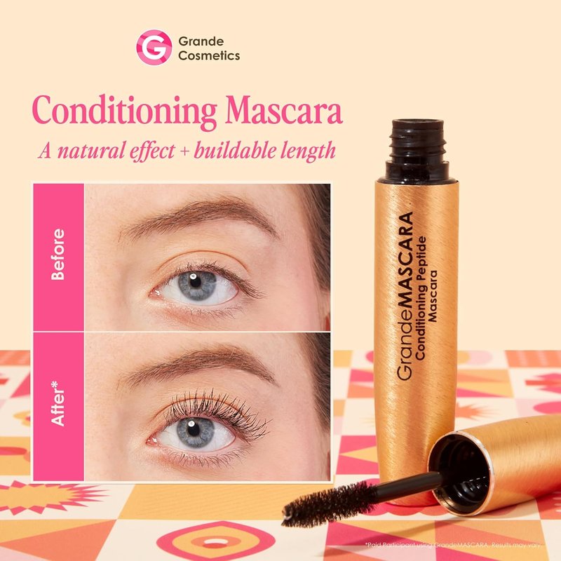 Grande Cosmetics GrandeMASCARA Conditioning Peptide Mascara - Extreme Volume & Length, Clump-Free Black | Lash & Extension Friendly