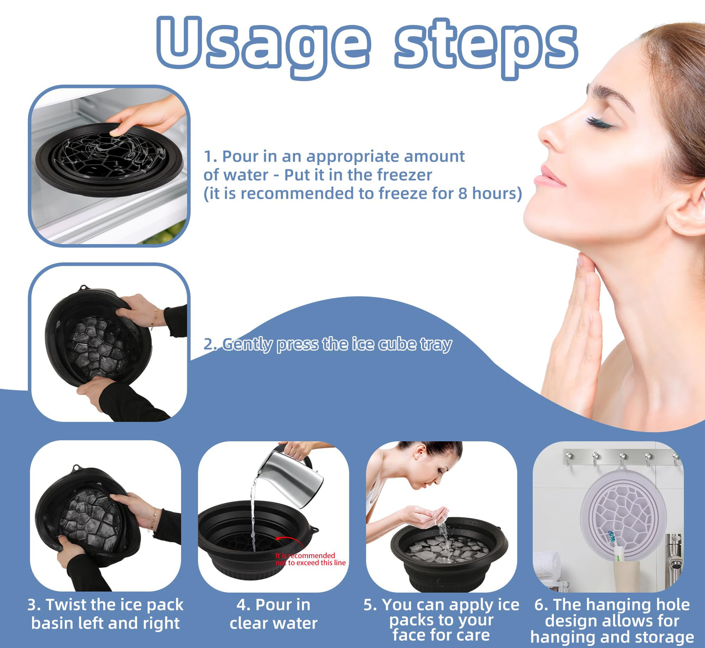 Facial Ice Bath Bowl with Built-In Ice Tray – Collapsible Cold Plunge Bowl, Portable Face Ice Therapy for Puffiness Reduction & Glowing Skin (Purple)