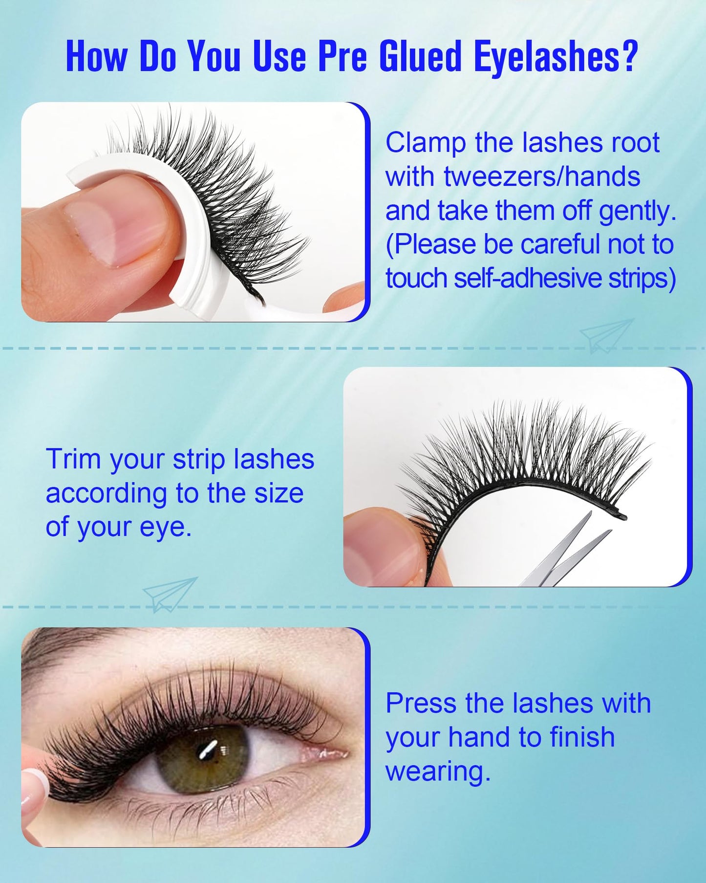 Waterproof Self Adhesive Eyelashes, 5 Pairs Natural Look Stick on False Eyelashes, Pre Glued Lashes, No Glue Needed, Wispy Glueless Lashes Reusable and Comfortable by Obeyalash (706)
