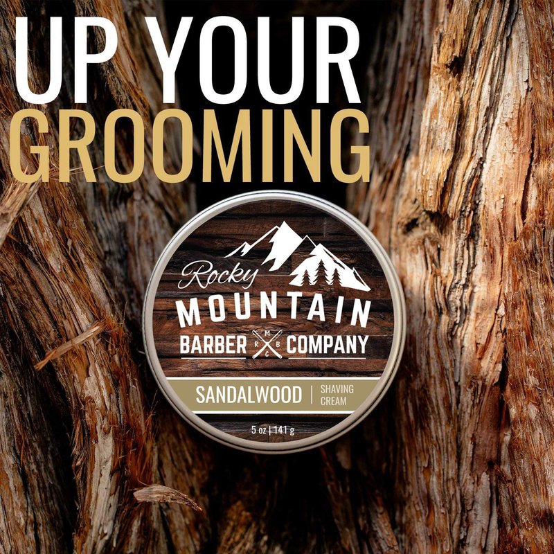 Shaving Cream for Men with Sandalwood Essential Oil - Thick Lather for Traditional and Cartridge Shaving - by Rocky Mountain Barber Company – 5oz Tin