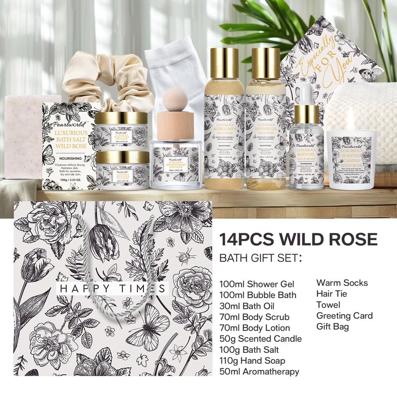 Mother's Day Gifts, Spa Gift Set for Women- Luxury Rose 14 Pcs Bath Set, Home Spa Kit, Christmas Gift for Women, Birthday Gifts