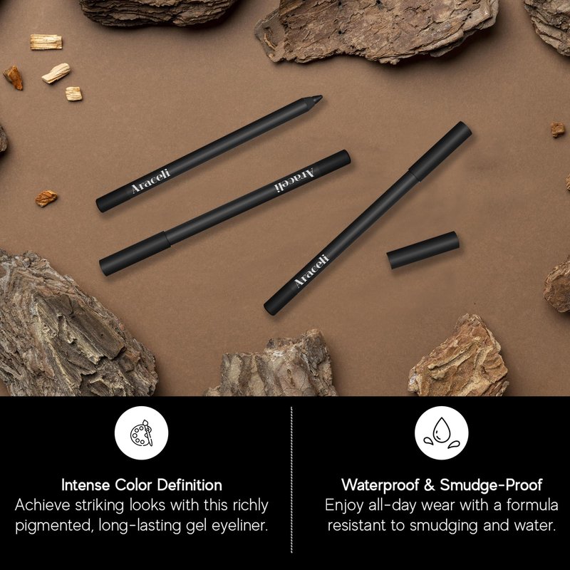 Araceli Beauty Gel Pencil Eyeliner - Water Resistant, Long-Lasting, Smudge-Proof Creamy Formula for Precision Lining - Hypoallergenic, Bold Eyeliner Gel Pencil - Safe for Sensitive Eyes (Gold)