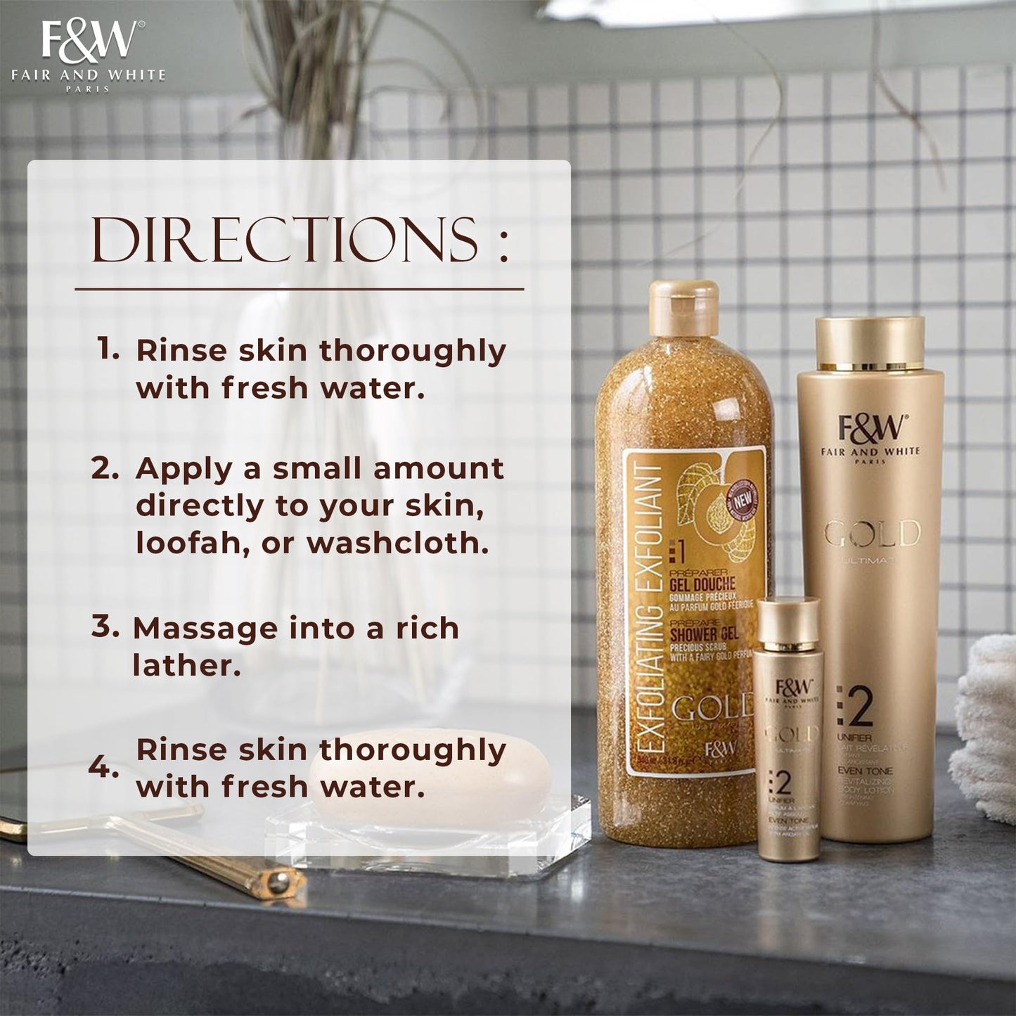 FAIR & WHITE Gold Precious Scrub Exfoliating Body Wash 31.8 fl. oz. / 940 ml