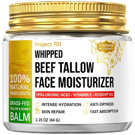 Beef Tallow Face Cream - All-Natural Moisturizer with Honey & Hyaluronic Acid | 2.25 oz for Dry, Sensitive Skin