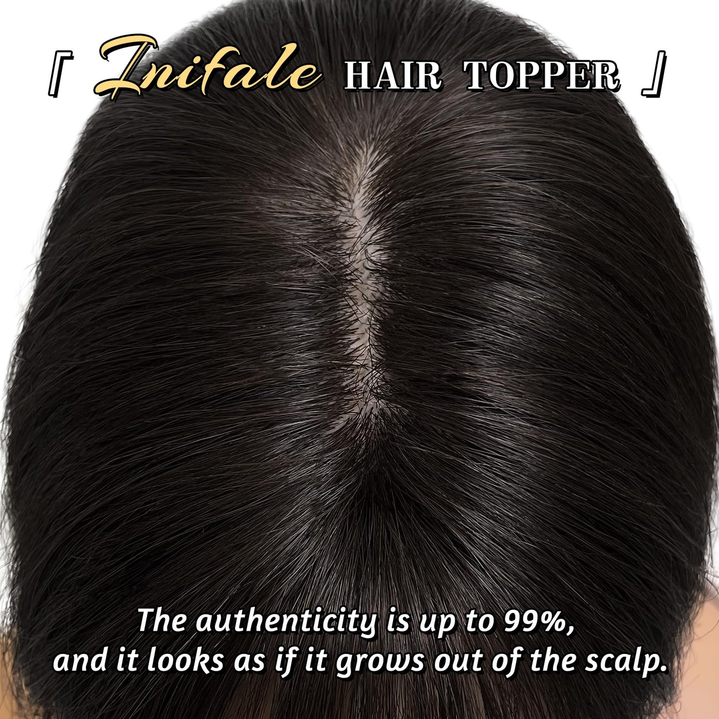 Inifale Hair Toppers for Women Clip in Bangs Real Human Hair,10 Inch 30g Brown Black Topper for Women 150% Density Silk Base Clip in Pieces Straight Hair for Thin Hair Daily Use