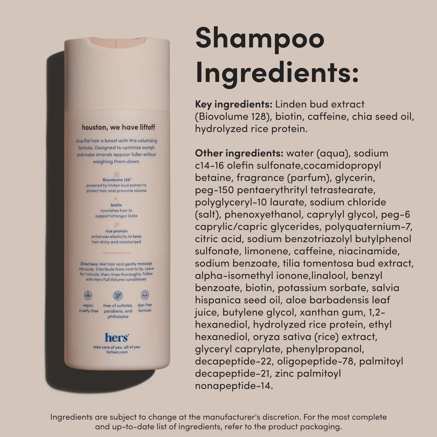 hers Full Volume Shampoo & Conditioner Set - Biovolume 128 & Biotin Formula - Volumizing, Shine-Boosting Hair Care - Paraben-Free - Coastal Cedar Citron Scent - 6.4 Fl Oz, 2 Count
