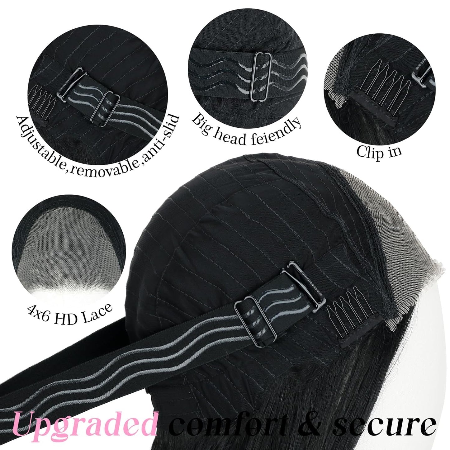 Black Lace Front Wig - Pre-Plucked Glueless Long Straight Synthetic Hair | 26 Inch for Cosplay & Daily Wear