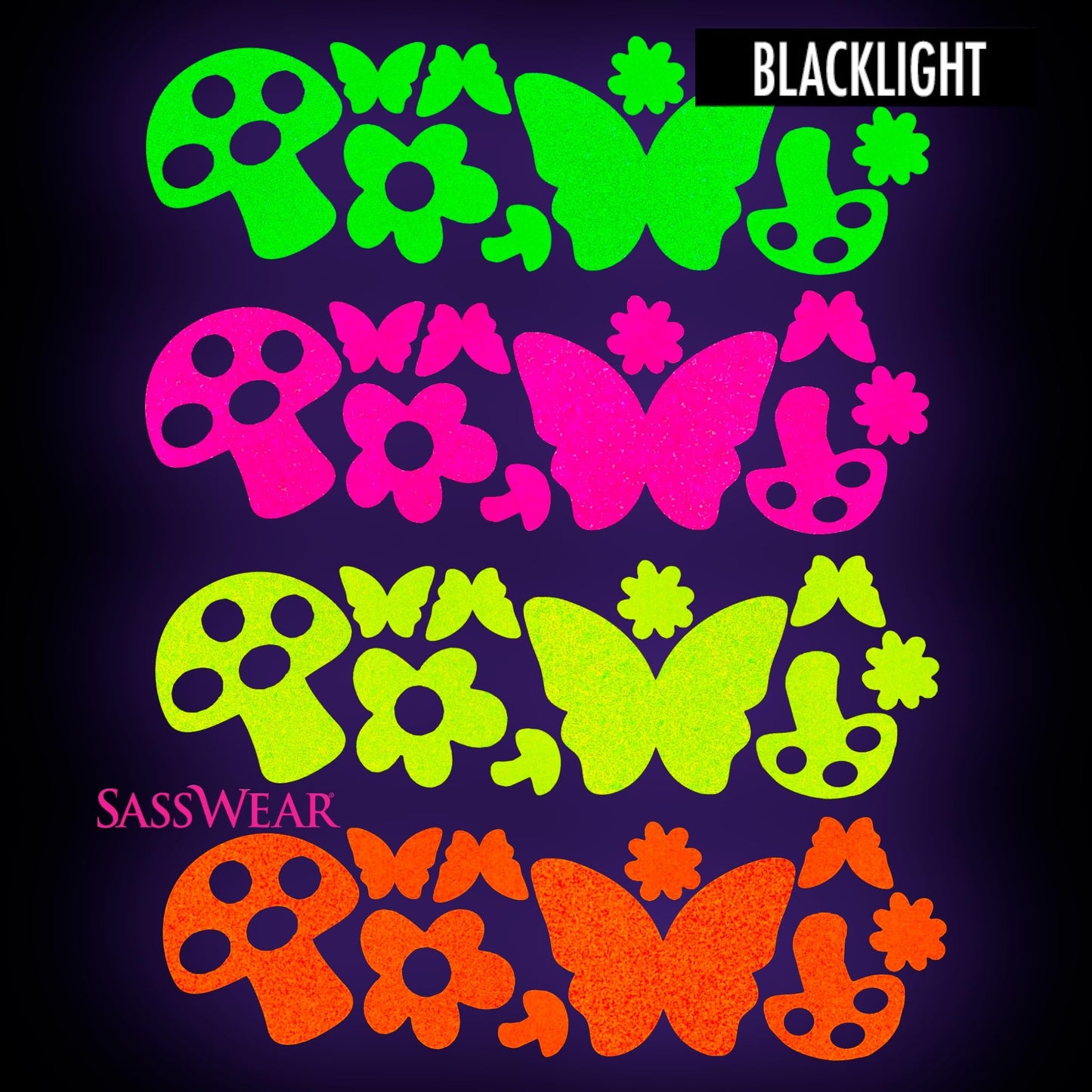 Sasswear Blacklight Body Stickers - Neon Fashion Accessories for Raves, Festivals and Glow Parties, 40/pk (Mushroom)
