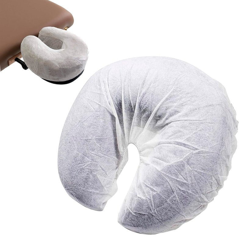 AMZ Medical Supply White Disposable Face Cradle Covers for Massage Table, 13 Inch. Pack of 100 Soft Polypropylene Massage Table Face Cradle Cover. 25 GSM Massage Table Head Rest Covers for Spa Salon