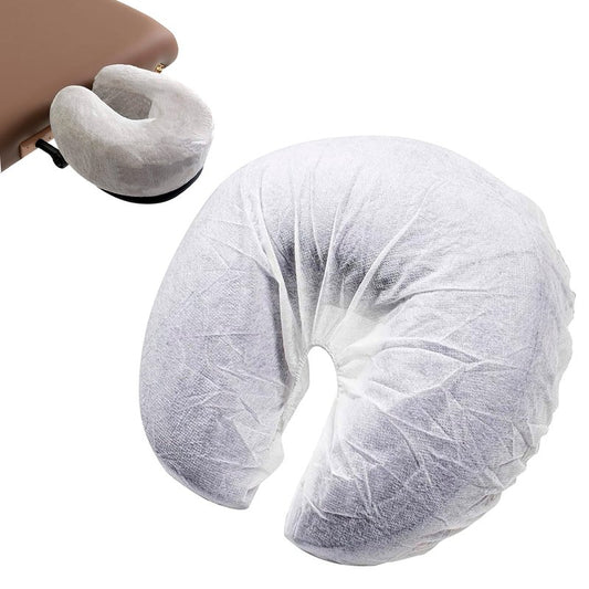 AMZ Medical Supply White Disposable Face Cradle Covers for Massage Table, 13 Inch. Pack of 100 Soft Polypropylene Massage Table Face Cradle Cover. 25 GSM Massage Table Head Rest Covers for Spa Salon
