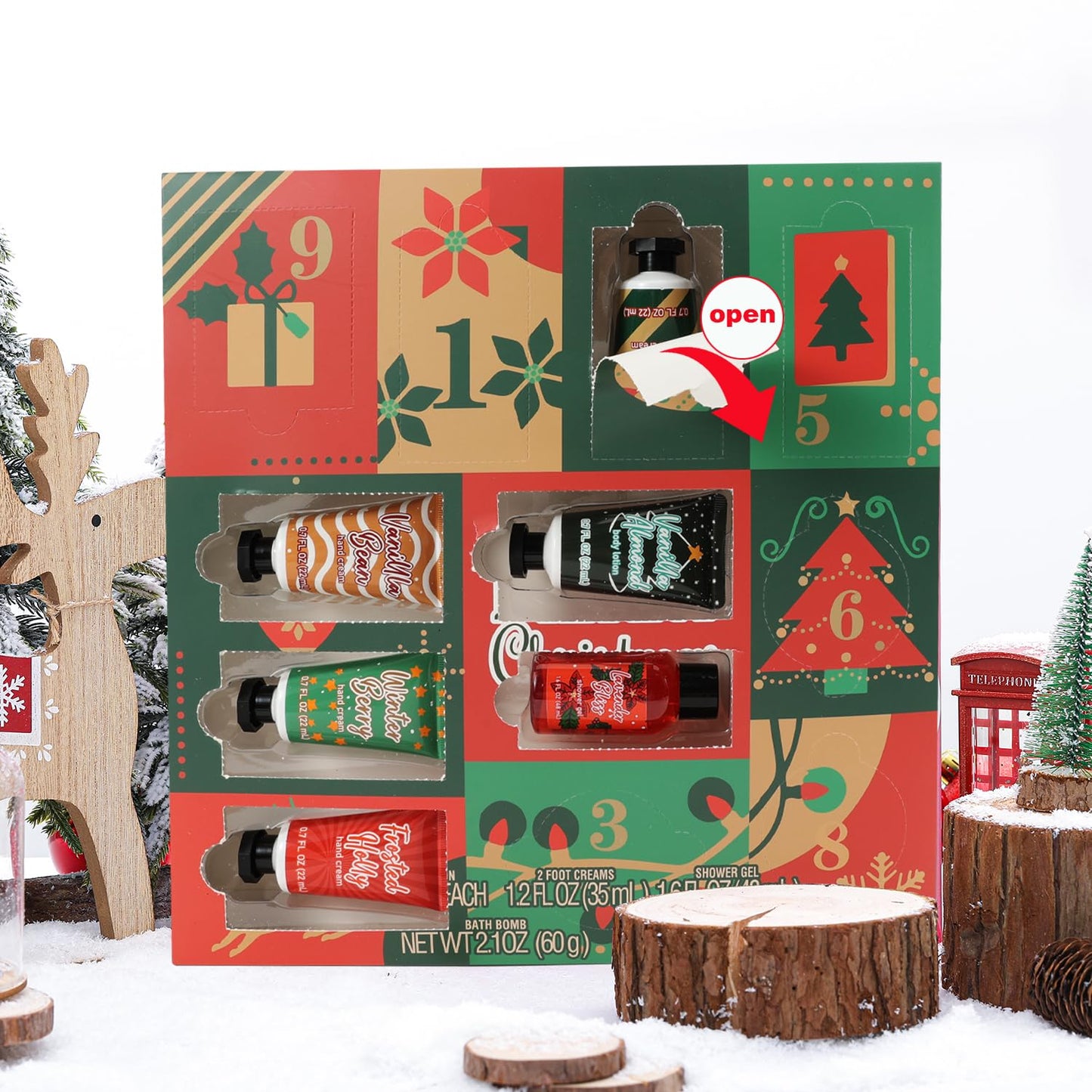 BODY & EARTH # LOVE Advent Calendar 2026 Womens Christams Gifts, Advent Beauty Calendar for Teen Girls 12 Days Countdown Calendar Hand Cream Gifts Spa Bath Sets with Body Lotion, Santa Keychain,Green