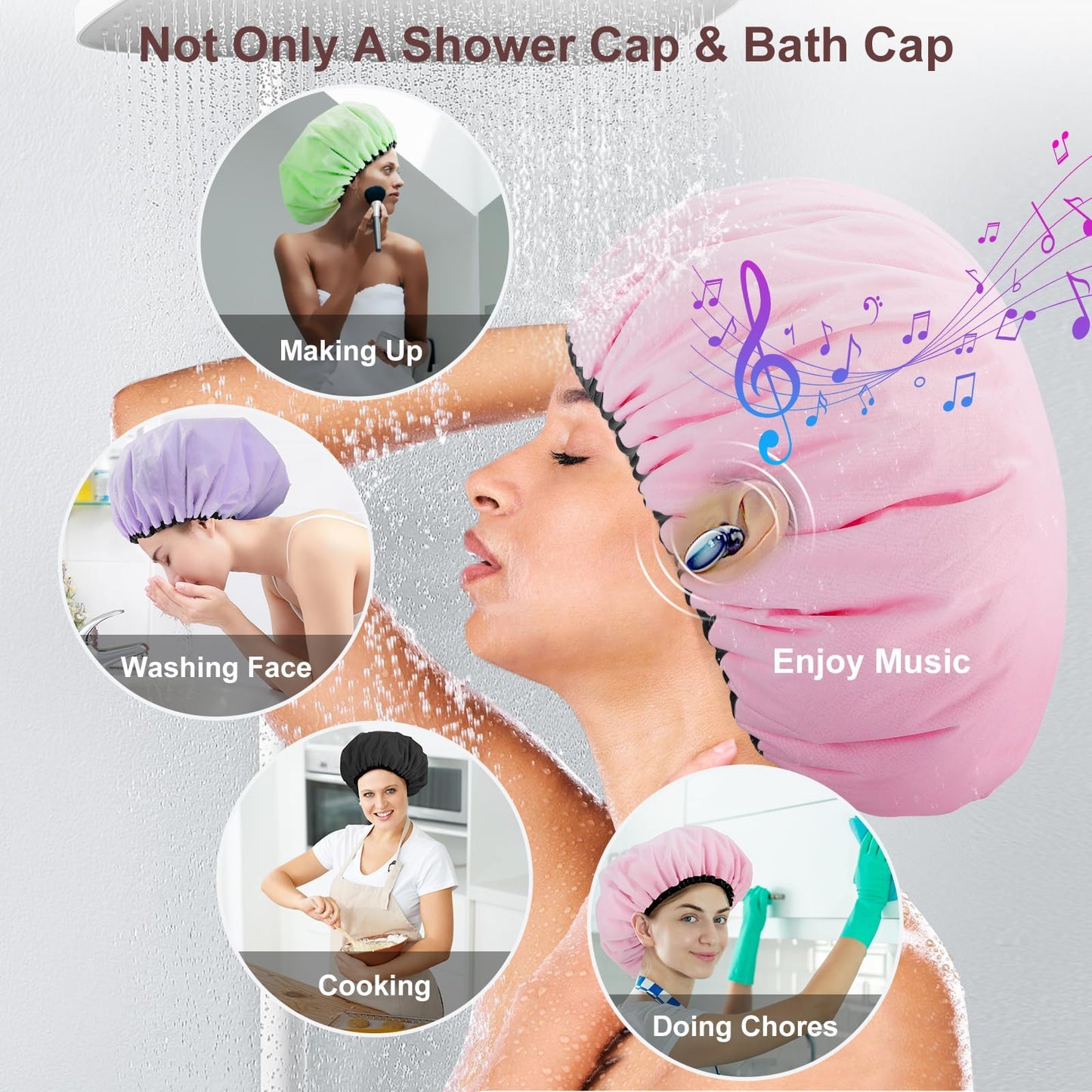 Sheomern 2 Pcs 16.5"Jumbo Adjustable Terry Cloth Lined Shower Caps for Long Hair & Braids, Extra Large Dual Waterproof Hair Cap for Women & Men, Reusable XXL for Dreadlocks, Locs