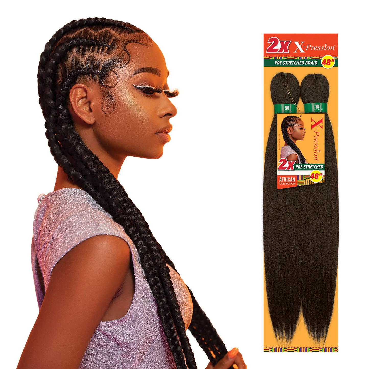 Sensationnel X-pression prestretched braiding hair - 2x braid 48 inch all kanekalon flame retardant synthetic braid for box braids and twists (4 pack, 1B OFFBLACK)