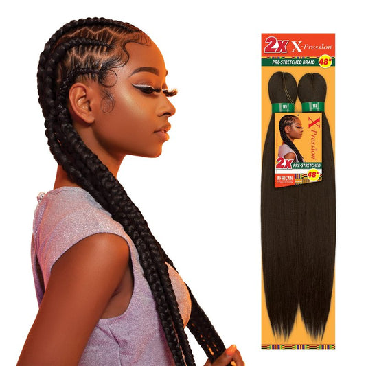 Sensationnel X-pression prestretched braiding hair - 2x braid 48 inch all kanekalon flame retardant synthetic braid for box braids and twists (4 pack, 1B OFFBLACK)