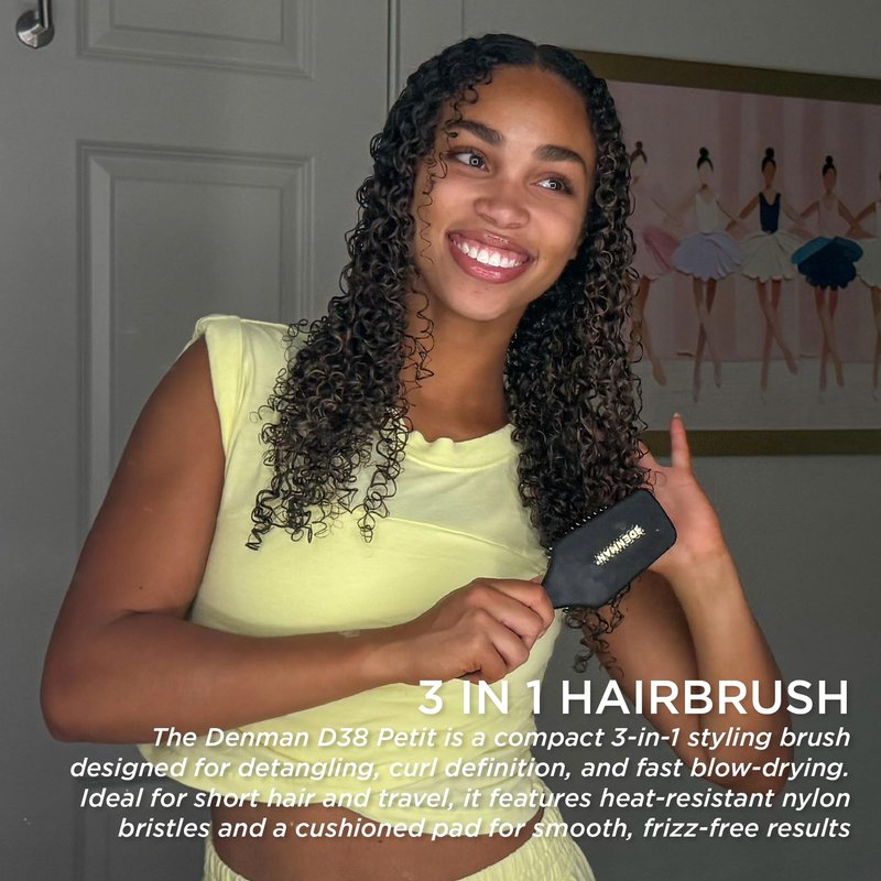 Denman Petite Detangler for Fast and Comfortable Detangling and Blow Drying D38 - Combination of D3 Styling Pins & Paddle Brush (Black)